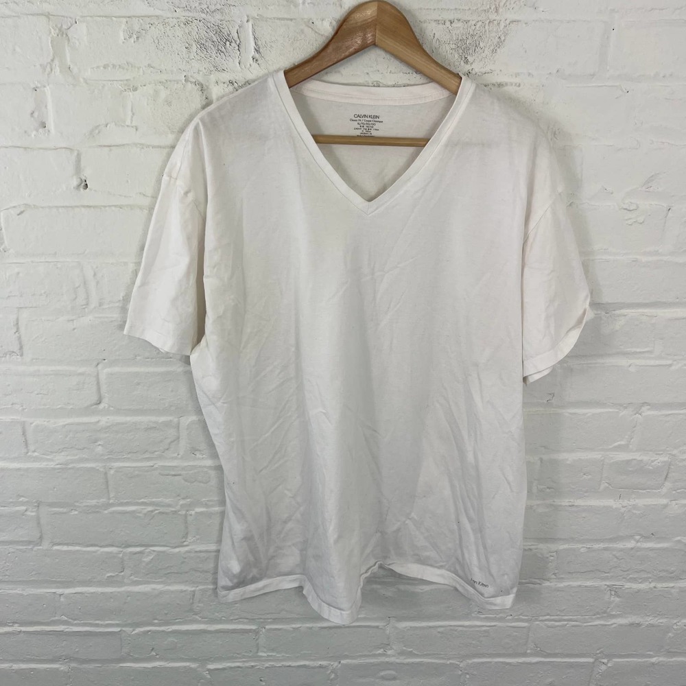 Calvin Klein White V-Neck Short Sleeve Tee